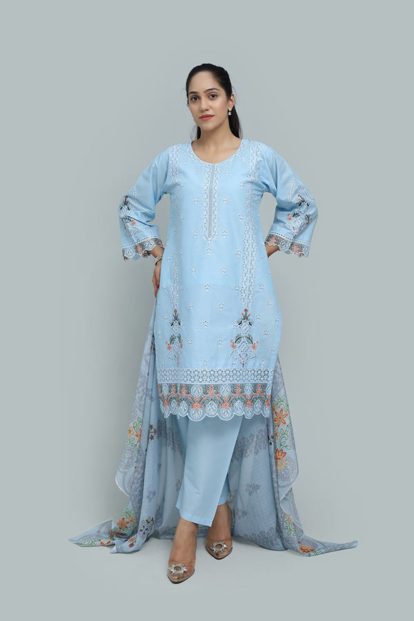 Stitched Embroidered Cotton 3-Piece Suit for Women | Easternlace
