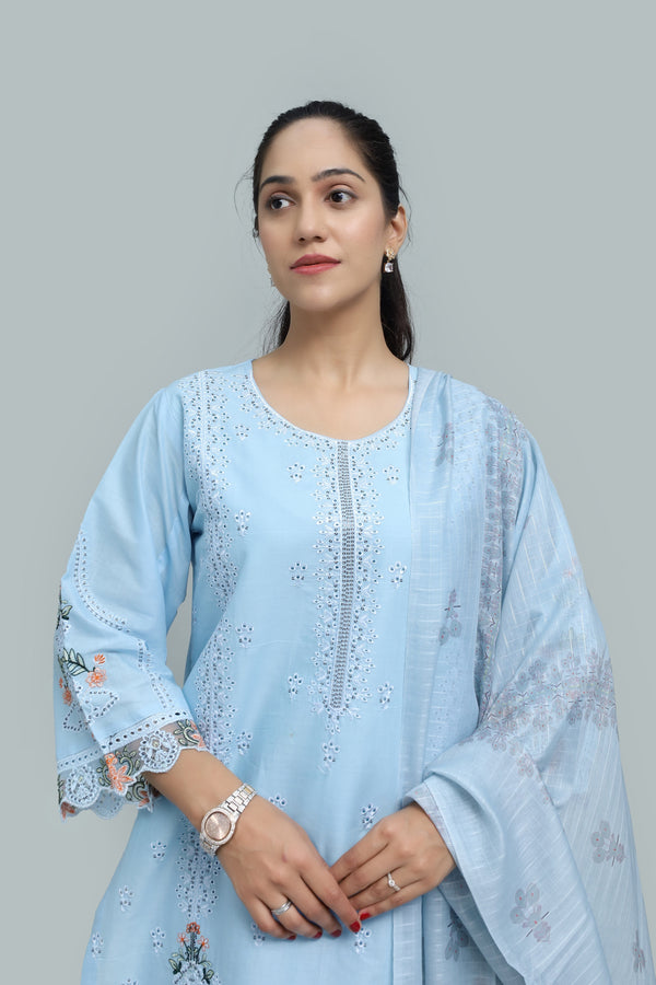 Stitched Embroidered Cotton 3-Piece Suit for Women | Easternlace