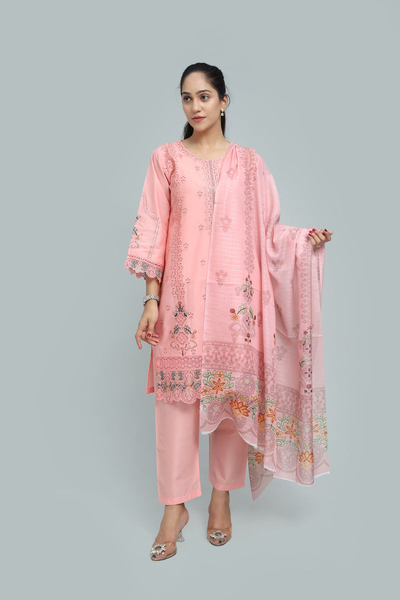 Stitched Embroidered Cotton 3-Piece Suit for Women | Easternlace