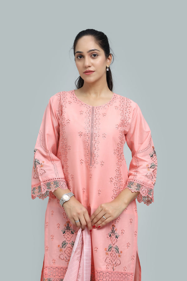 Stitched Embroidered Cotton 3-Piece Suit for Women | Easternlace