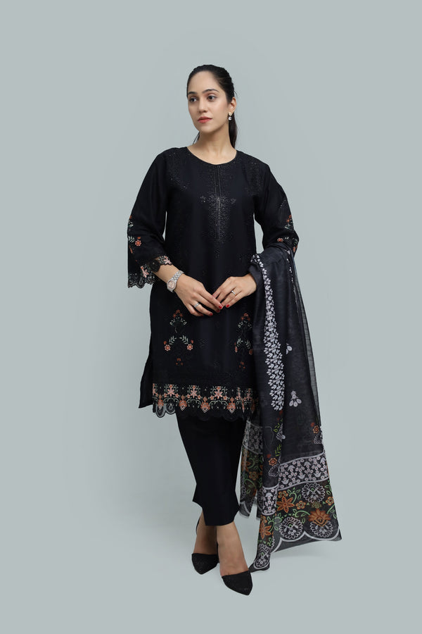 Stitched Embroidered Cotton 3-Piece Suit for Women | Easternlace
