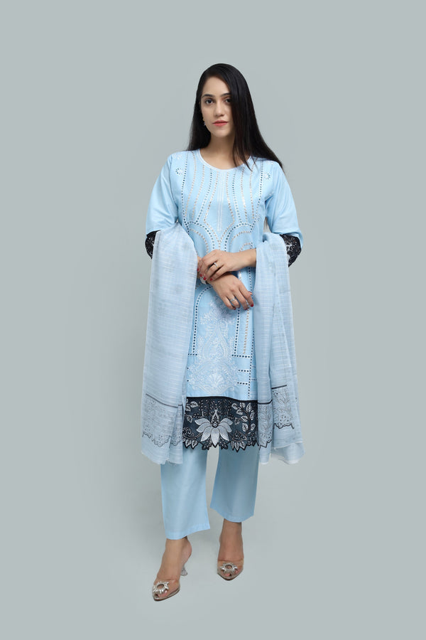 Stitched Embroidered Cotton 3-Piece Suit for Women | Easternlace