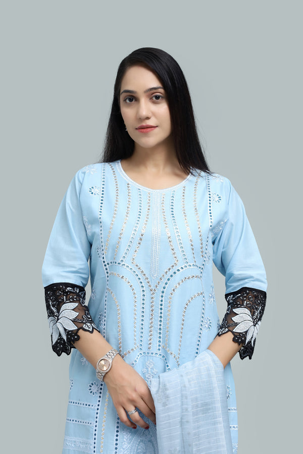 Stitched Embroidered Cotton 3-Piece Suit for Women | Easternlace