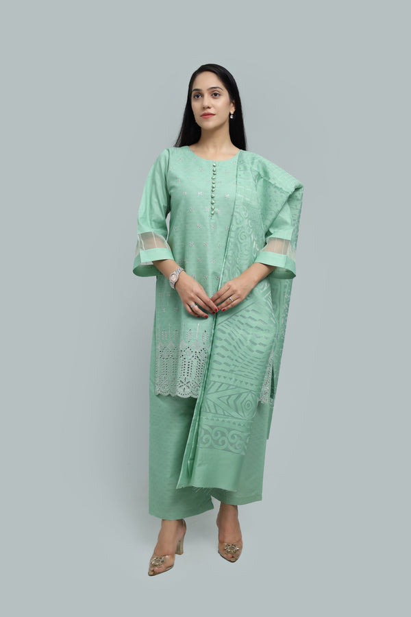 Stitched Embroidered Cotton 3-Piece Suit for Women | Easternlace