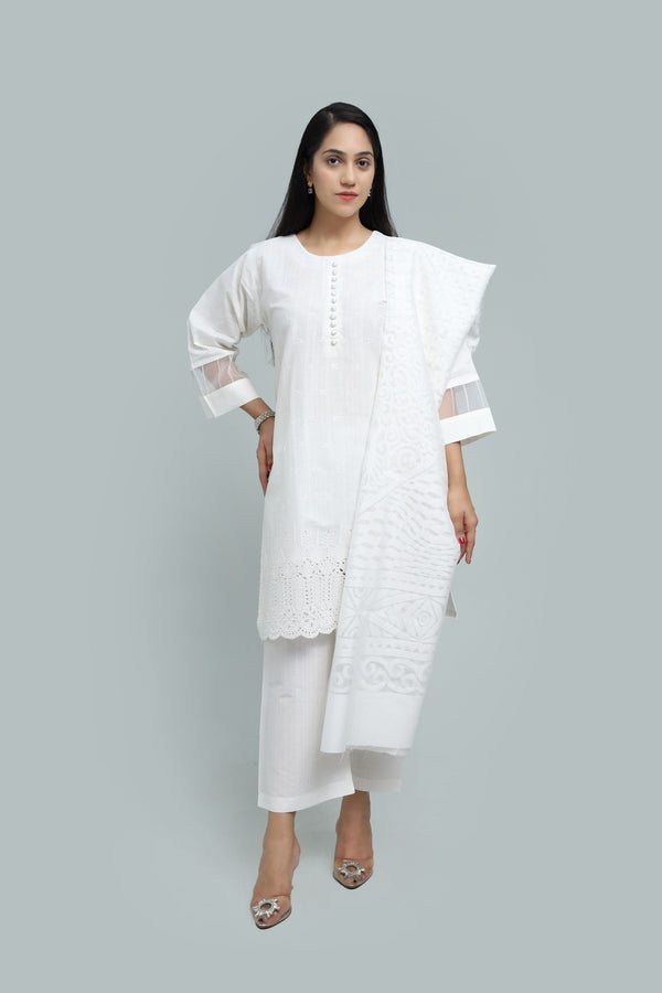 Stitched Embroidered Cotton 3-Piece Suit for Women | Easternlace