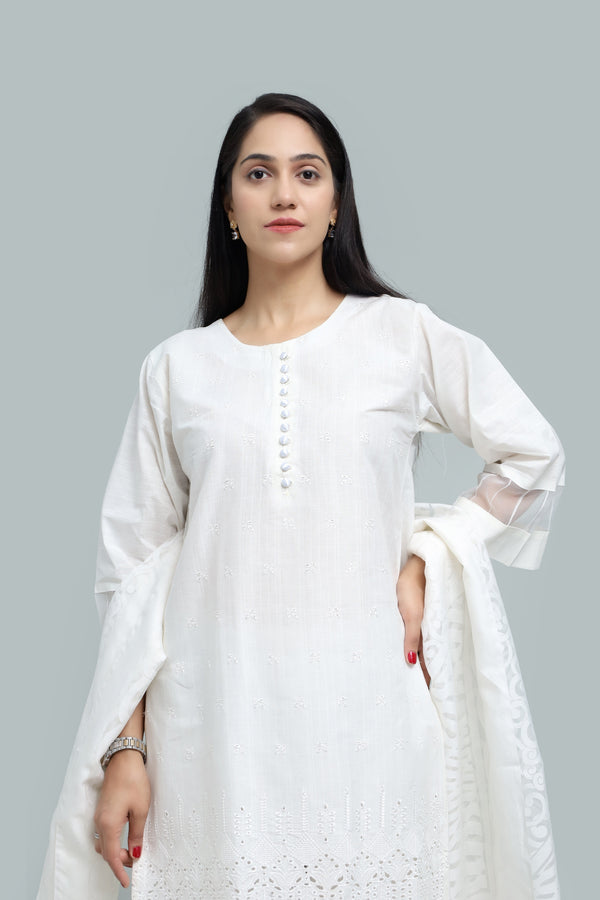 Stitched Embroidered Cotton 3-Piece Suit for Women | Easternlace