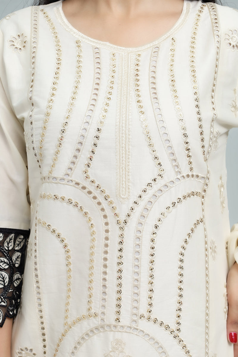 Stitched Embroidered Cotton 3-Piece Suit for Women | Easternlace