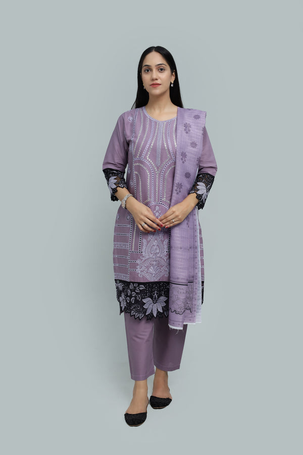Stitched Embroidered Cotton 3-Piece Suit for Women | Easternlace