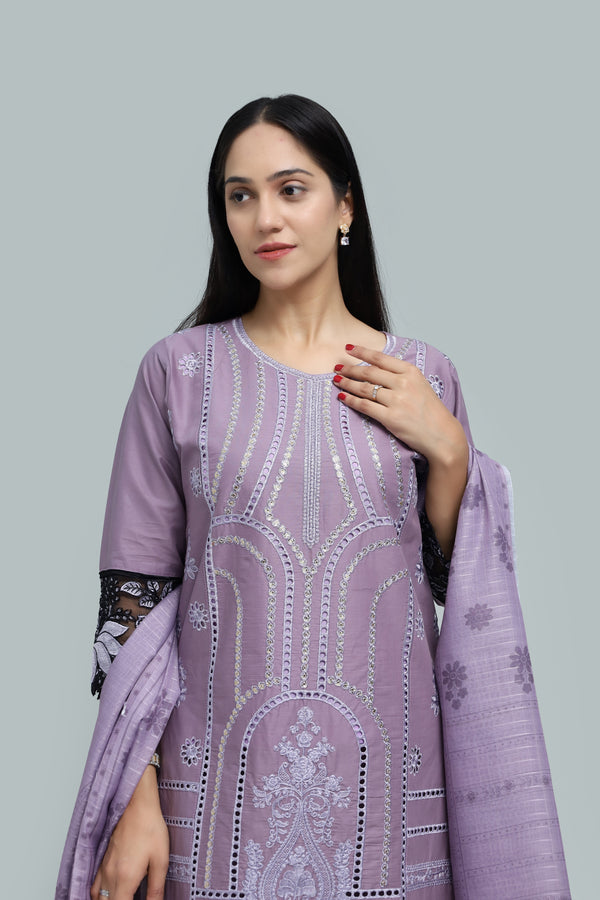 Stitched Embroidered Cotton 3-Piece Suit for Women | Easternlace