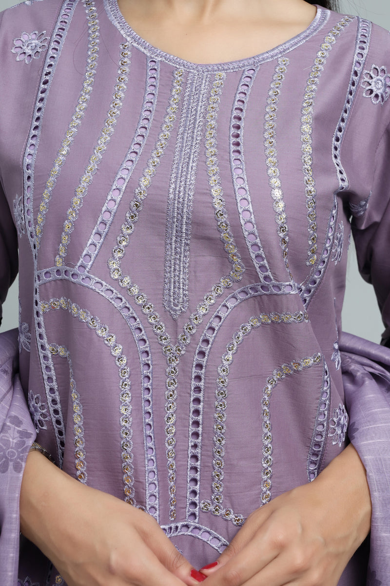 Stitched Embroidered Cotton 3-Piece Suit for Women | Easternlace