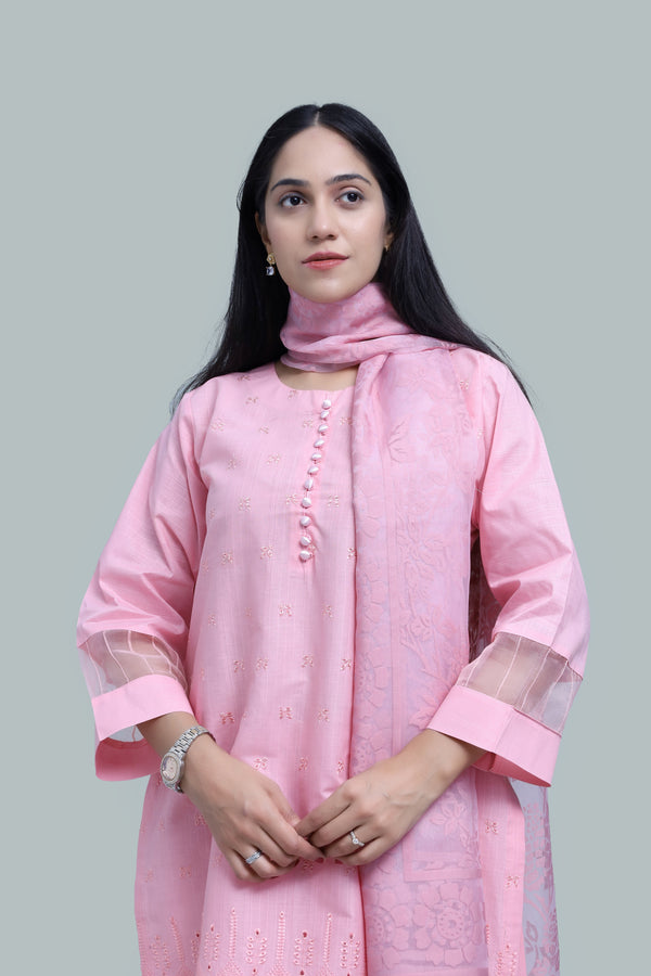 Stitched Embroidered Cotton 3-Piece Suit for Women | Easternlace