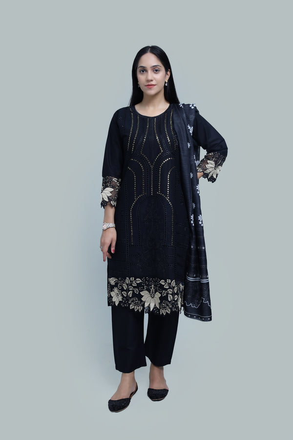 Stitched Embroidered Cotton 3-Piece Suit for Women | Easternlace