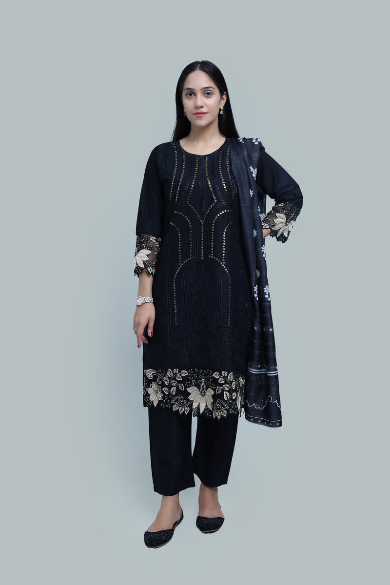 Stitched Embroidered Cotton 3-Piece Suit for Women | Easternlace
