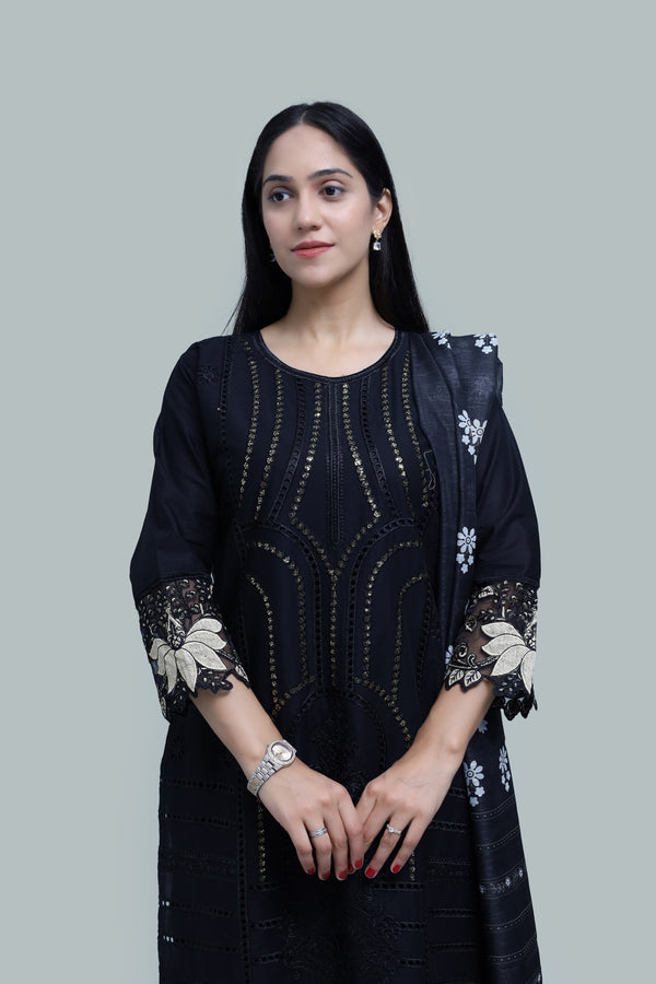 Stitched Embroidered Cotton 3-Piece Suit for Women | Easternlace
