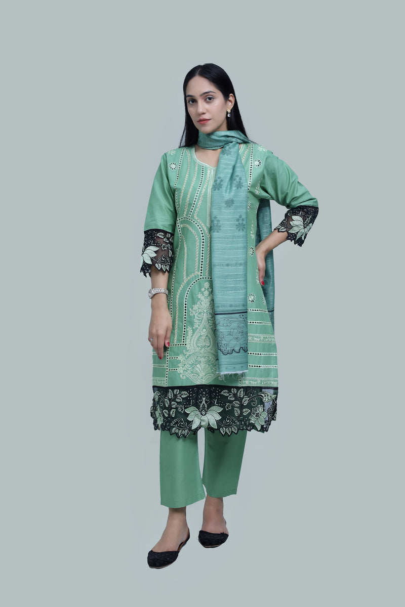 Stitched Embroidered Cotton 3-Piece Suit for Women | Easternlace