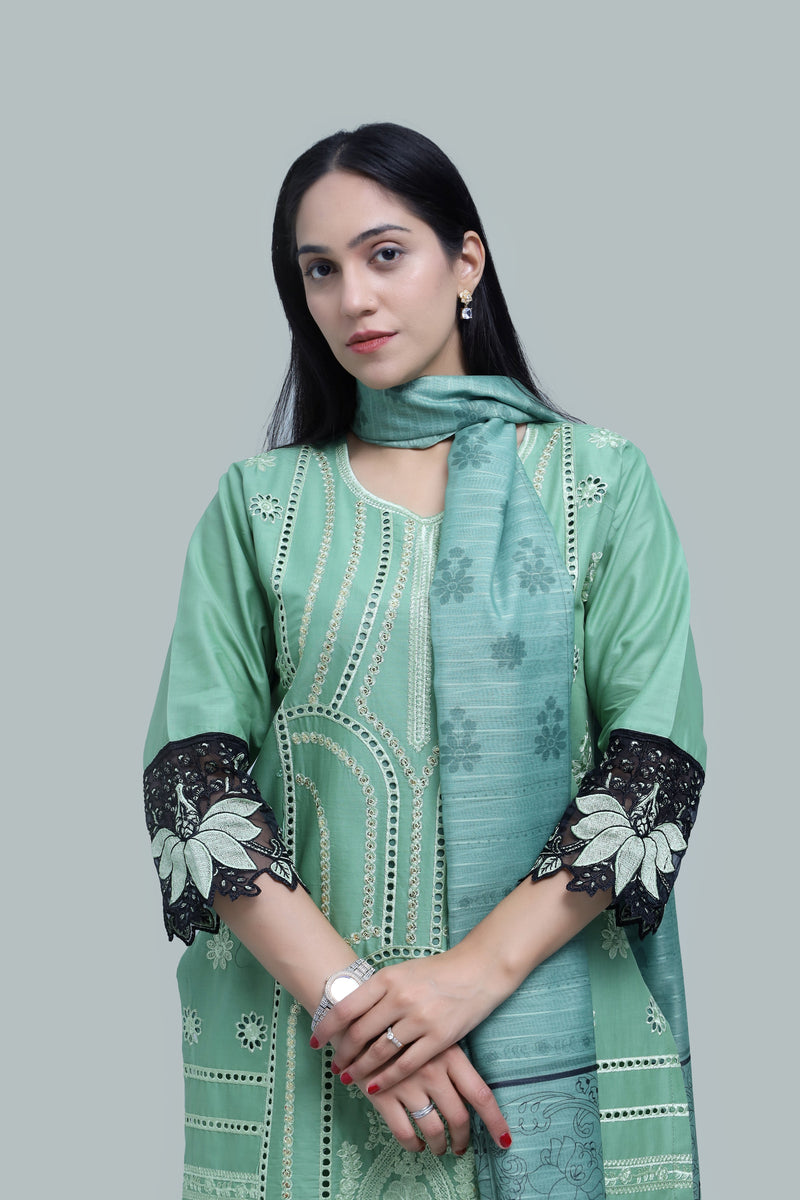 Stitched Embroidered Cotton 3-Piece Suit for Women | Easternlace