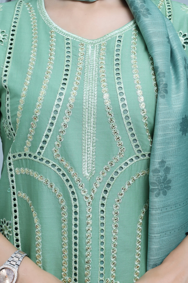 Stitched Embroidered Cotton 3-Piece Suit for Women | Easternlace