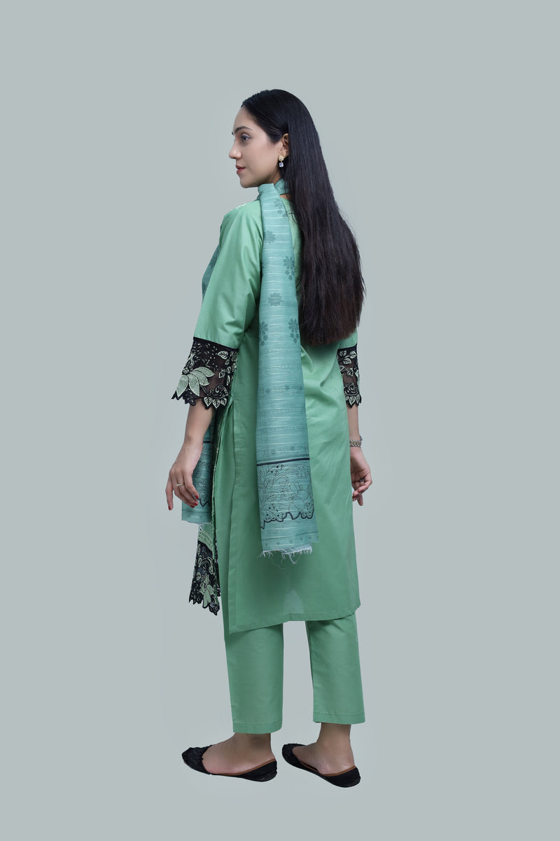 Stitched Embroidered Cotton 3-Piece Suit for Women | Easternlace