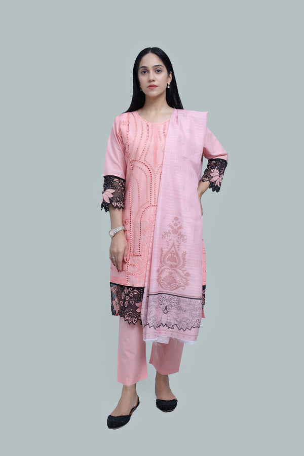 Stitched Embroidered Cotton 3-Piece Suit for Women | Easternlace