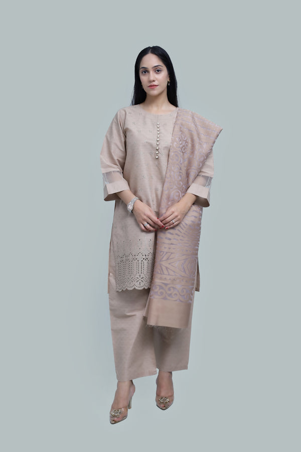 Stitched Embroidered Cotton 3-Piece Suit for Women | Easternlace