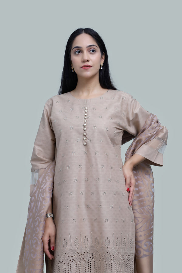 Stitched Embroidered Cotton 3-Piece Suit for Women | Easternlace